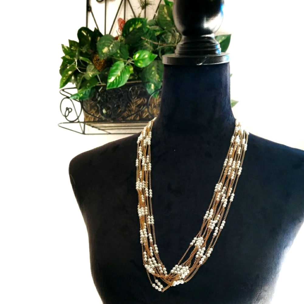 Luminous Multi Strand Pearl Chain Necklace